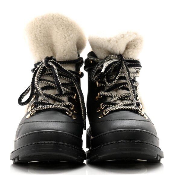 Chanel Calfskin Shearling CC Lace Up Boots 36.5 Black - Picture 4 of 11